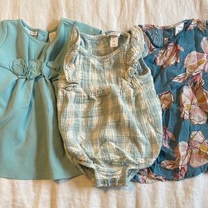 Carter's Teal & Light Blue Plaid Baby Romper and Tops Set